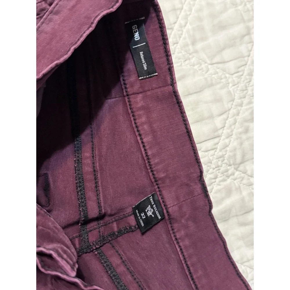 True Religion Geno Relaxed Slim Jeans Burgundy Wine Mens 32